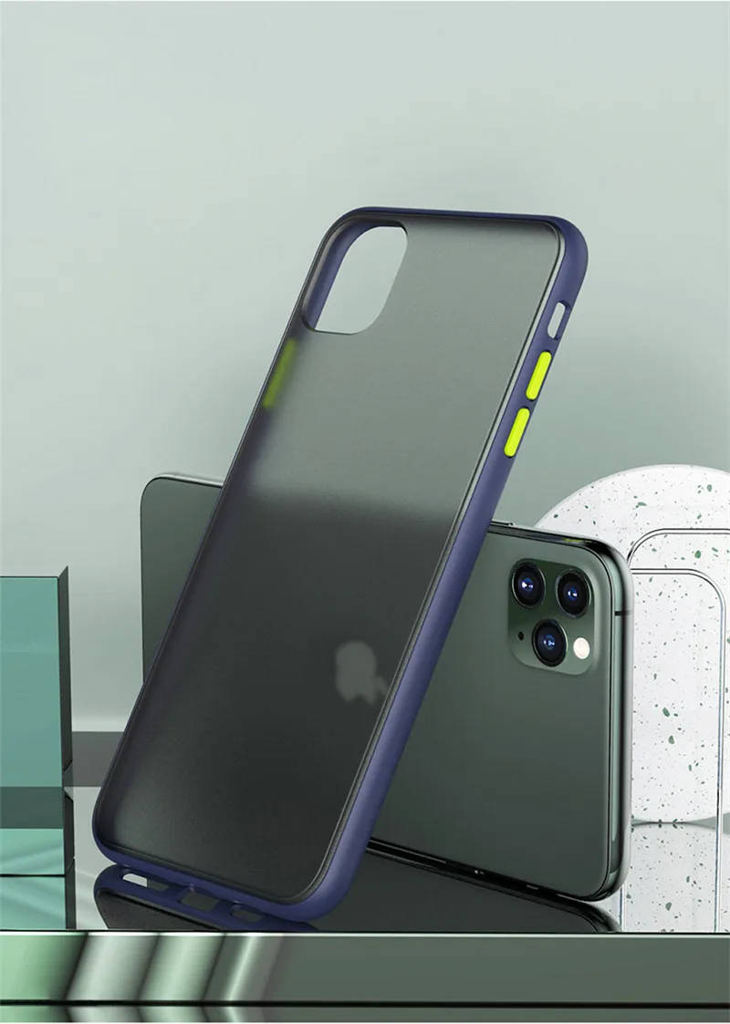 Luxury Transparent Matte Case For iphone 11 Pro XS MAX XR X Hybrid Shockproof Silicone Phone Case For iPhone 6 6s 7 8 Plus Cover - Цвет: Синий