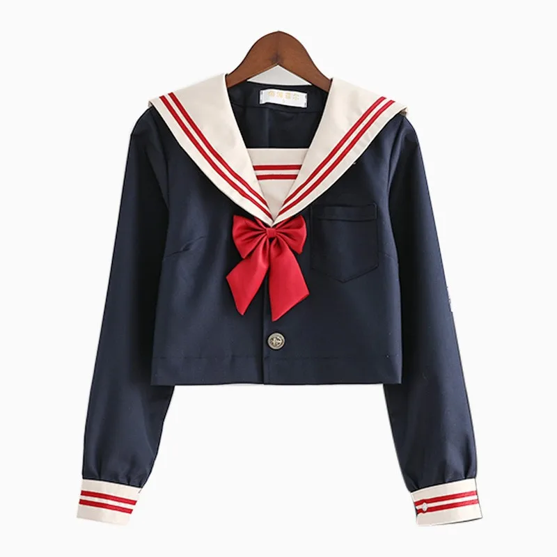Японская школьная форма для девочек милые топы с длинным рукавом темно синие