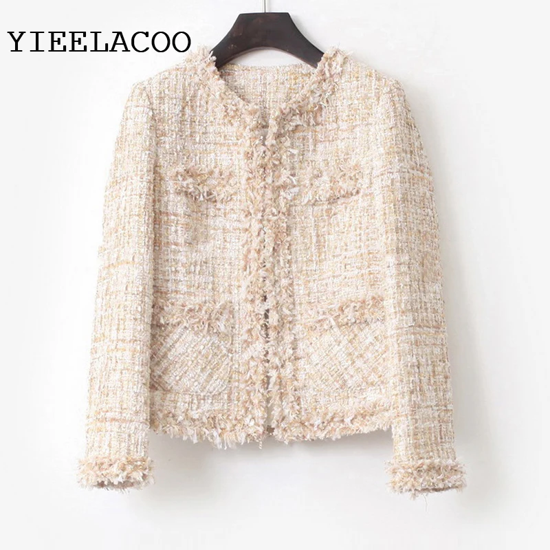 Твидовая куртка цвета хаки Женская осенне-зимняя классическое женское цельное