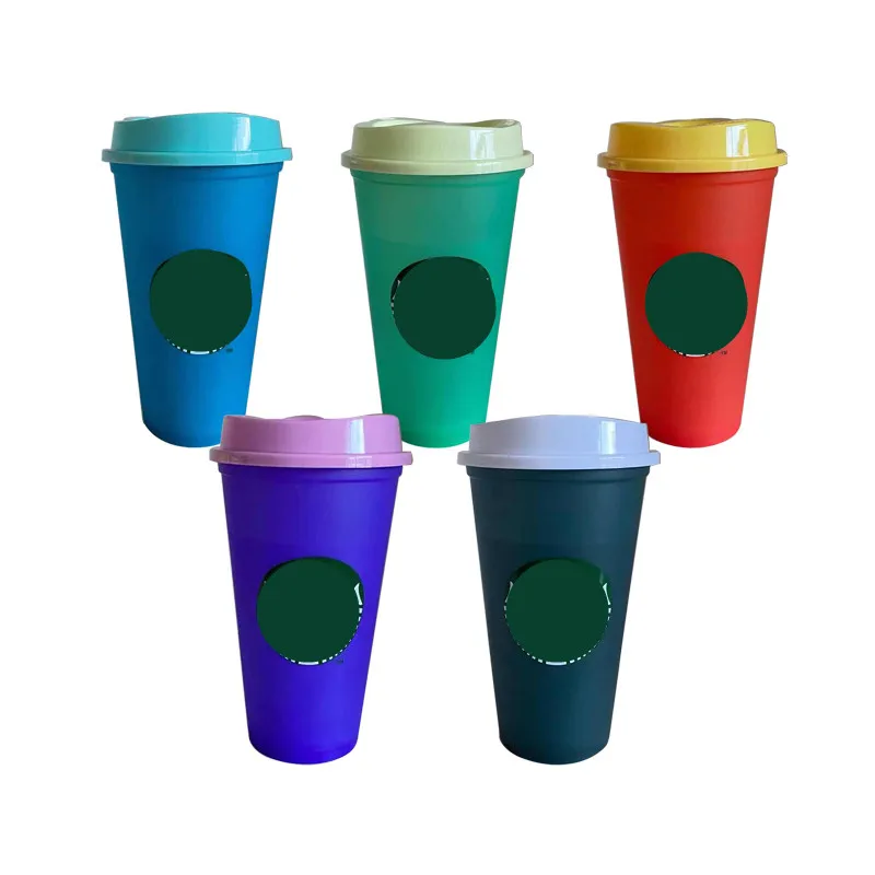 

710ml/700ml/473ml Straw Cup With Lid With Logo Color Changing Coffee Cup Reusable Cups Plastic Tumbler Matte Finish Plastic Cup