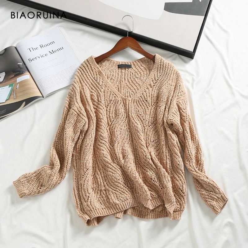 BIAORUINA Женский Одноцветный трикотажный свитер из синели женский милый пуловер с