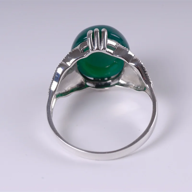 Настоящее 925 пробы серебряные кольца для женщин с натуральным зеленым агатовым