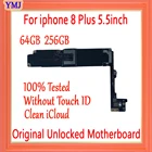 Материнская плата сбез Touch ID для iphone 8 Plus, 5,5 дюйма, 64 ГБ, 256 ГБ, чистая логическая плата iCloud, оригинальная разблокированная поддержка обновления ОС и 4G