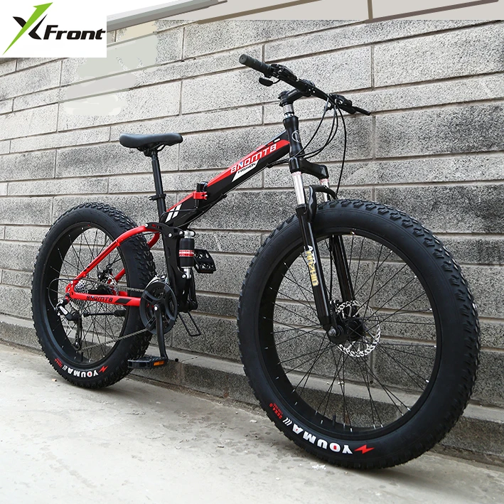 New X-Front Brand 24/26 4.0 fat tire wheel 7/21/24/27 speed Four-link soft tail frame folding mountain bike downhill MTB bicycle