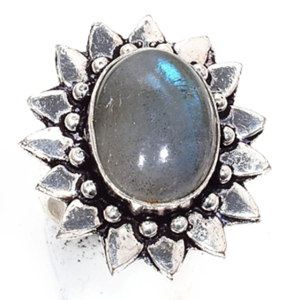 Серебряное кольцо Лабрадорита накладное из меди размер США 7 R5737|Кольца| |