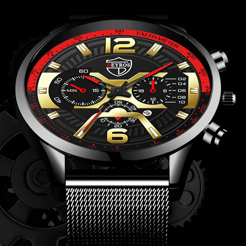 Fashion Mens Sports Watches Luxury Men Stainless Steel Mesh Belt Quartz Wrist Watch Male Casual Leather Watch relogio masculino