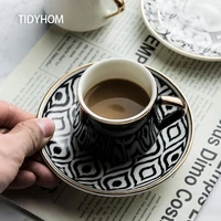 classic european ceramic coffee cup gold plated black tea with spoon plate tea cup kitchen home afternoon tea milk breakfast cup