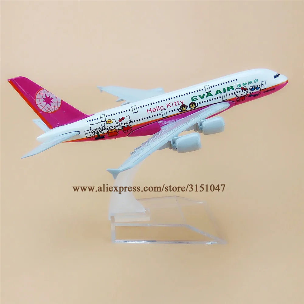 Сплав металл розовый EVA AIR HELLO KITTY A380 Airlines модель самолета Airbus 380 подставка для