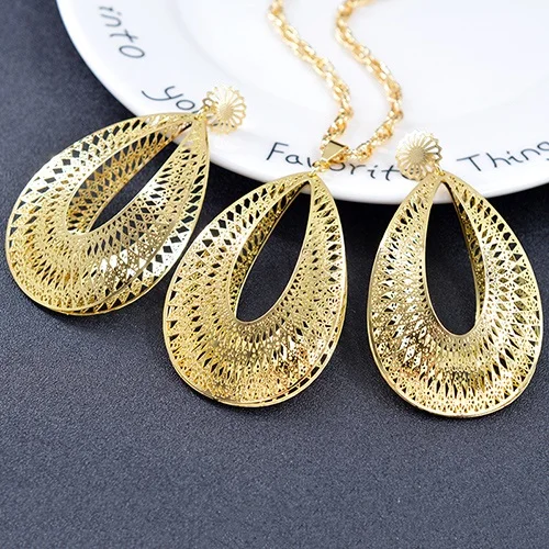 Earrings Necklace Солнечные ювелирные изделия классические большие комплекты украшений для женщин серьги подвеска ожерелье сердце ювелирных изделий для свадьбы юбилей подарки - Окраска металла: Earrings Necklace