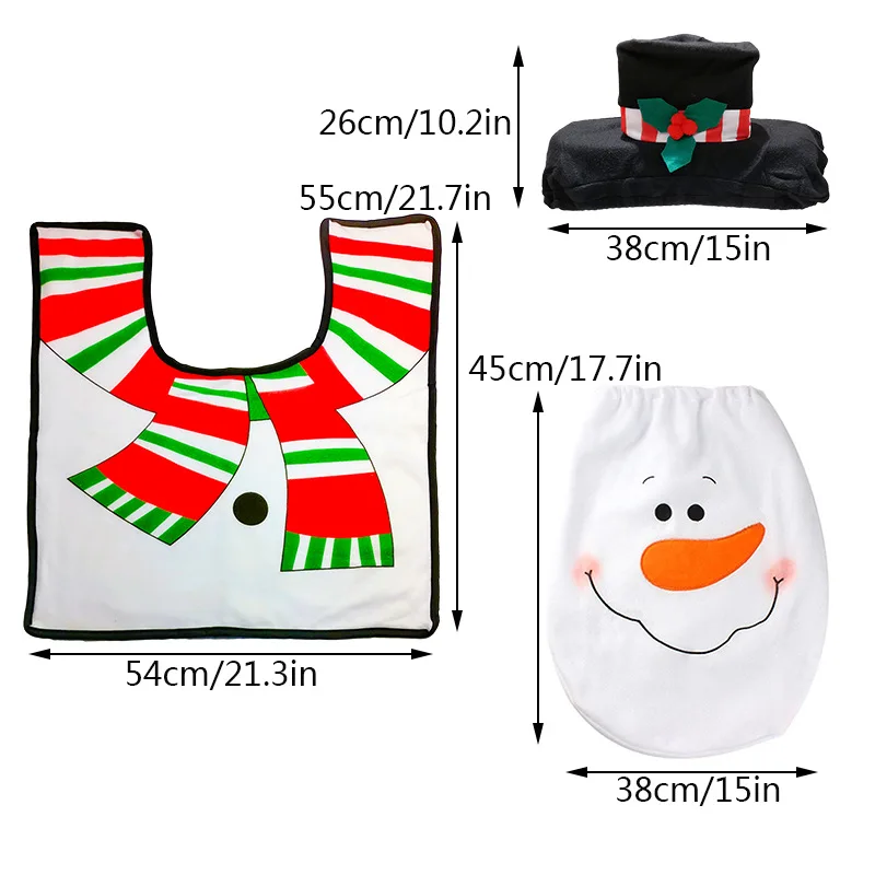 3pc white snowman Чехол подушки сиденья для унитаза, рождественские украшения, счастье, Санта-Клаус, крышка для унитаза и ковер, набор для ванной комнаты, домашний Рождественский Декор - Цвет: 3pc white snowman