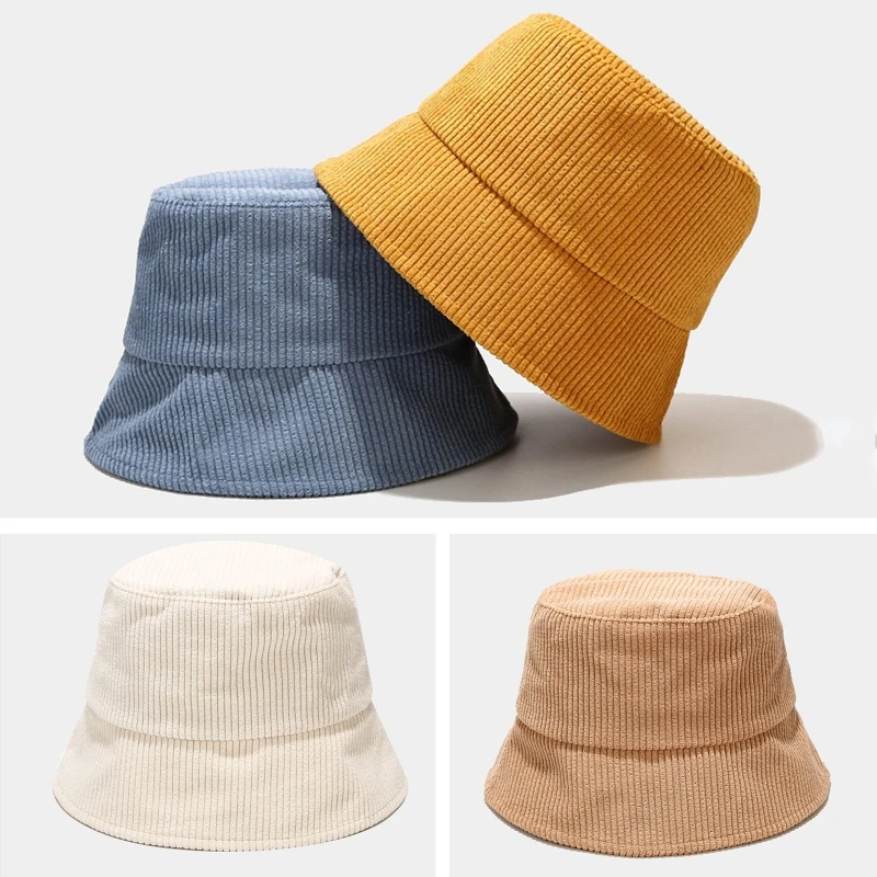 Мода для взрослых Зимние ребристые бархатное Ведро Шляпа Сплошной Цвет