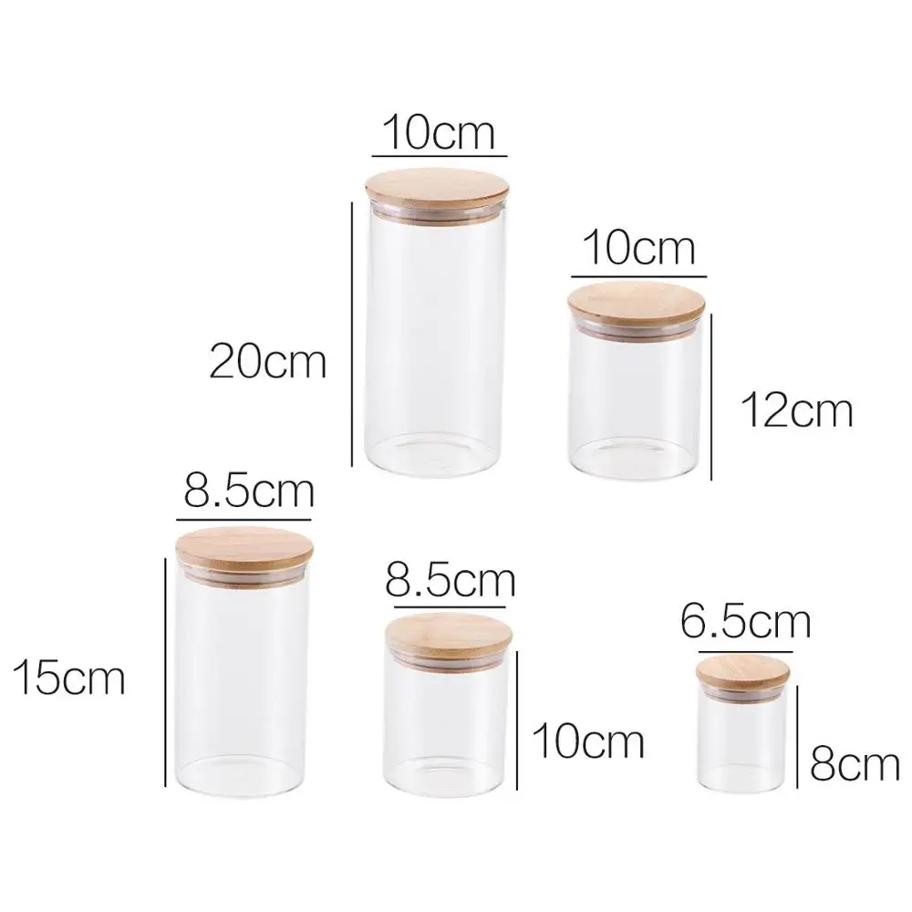 

Kitchen Containers Cereal Storage Containers Transparent Food Storage Jar Bottle with Wood Plug Clear Glass Container