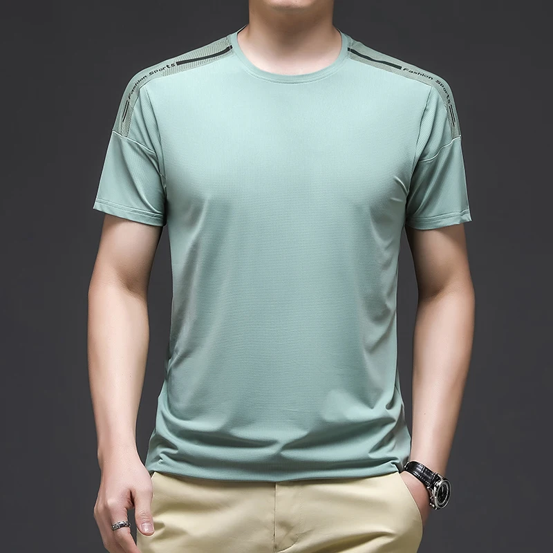 

Huncher Mens T-Shirt Men Summer Fashion Running Jerseys Slim Fit Elastic Quick Dry Bodybuilding Ice Silk White T-Shirts For Male