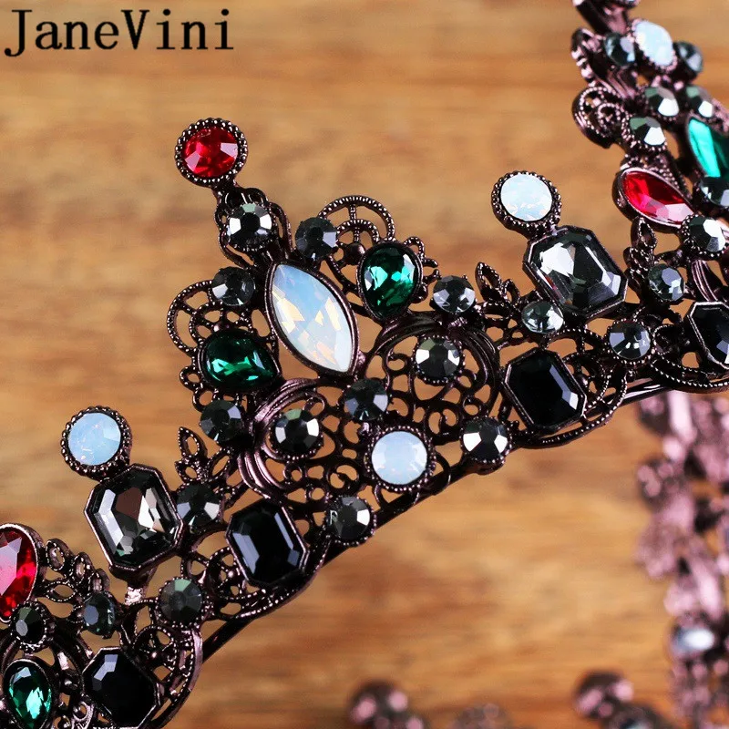 JaneVini Готическая круглая свадебная корона Queen модные украшения красный зеленый