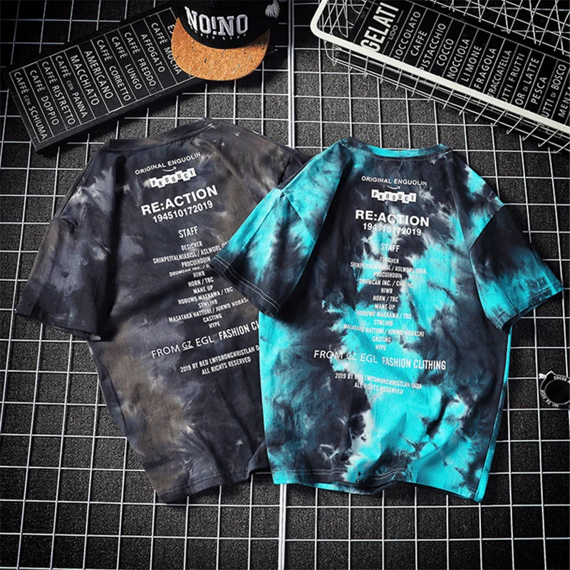 Harajuku New Summer Tie Dyeing Gradient Men's t-shirt Fashion Short Sleeve Tee Tops Male Hip hop Retro Sweatshirts T Shirt Men | Мужская