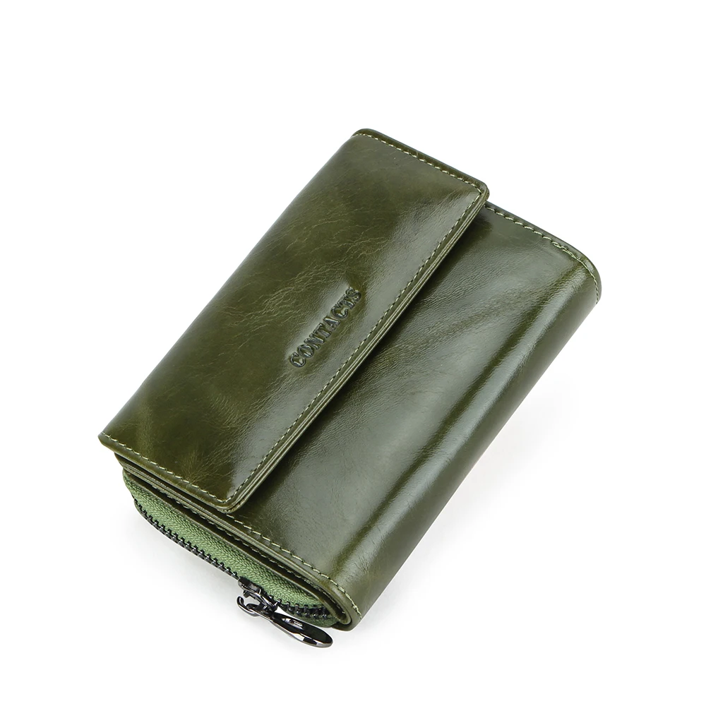 Green Женские кошельки из натуральной кожи, короткий кошелек для монет для женщин, женский держатель для карт, маленький кошелек на молнии - Цвет: Green