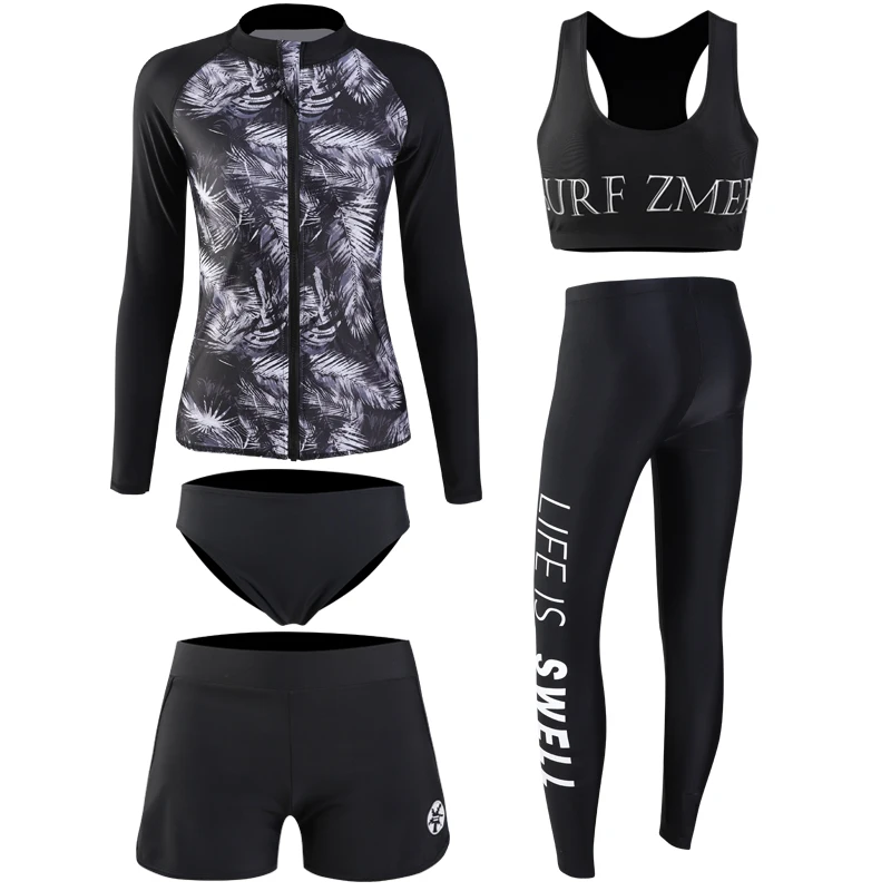 

Swimsuit Women Rashguard Long Sleeves jacket Pants Shorts Black Print Lover's swimwear bathing suit