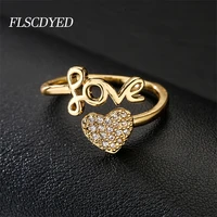 flscdyed shiny rhinestone heart ring for women romantic valentines day girls opening rings gift 2022 trend fashion jewelry