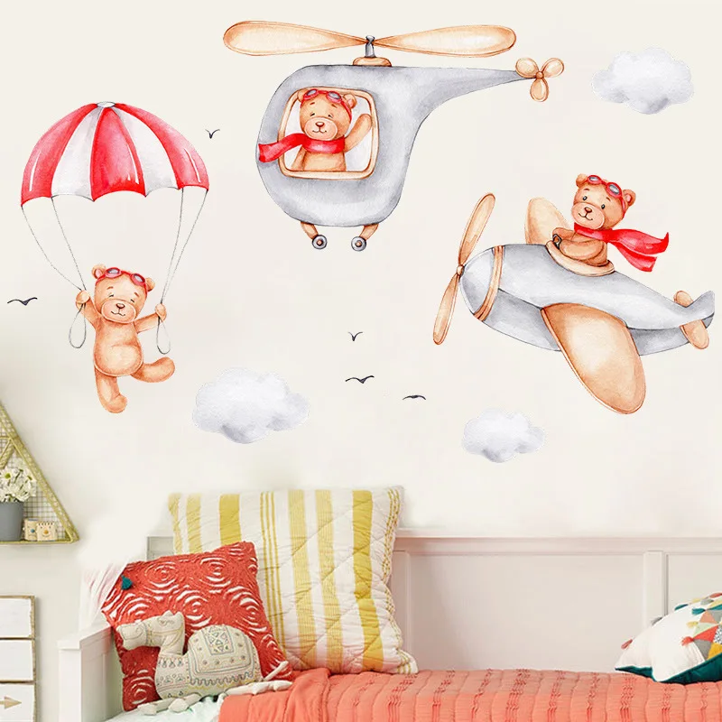 

Teddy Pilot Home Decor Wall Stickers for Kids room Children Bedroom Nursery Kindergarten Wall Decor Removable PVC Wallpapers DIY