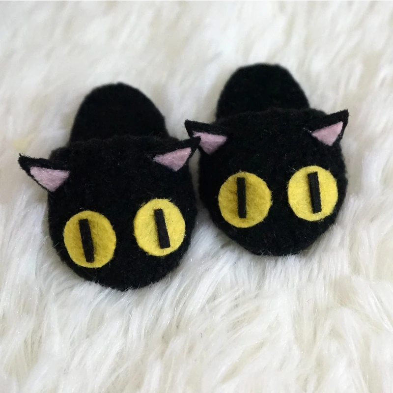 

NEW BJD Doll Black Cat Shoe Plush Slipper Cute Slippers Custom for 1/3 1/4 1/6 1/8 1/12 Doll Accessories