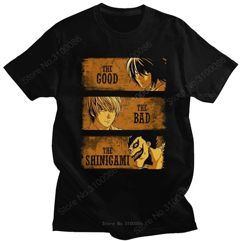 

Classic Anime Death Note T Shirt Mens Cotton T-shirt Short Sleeved Manga Light Yagami L Shinigami Ryuk Tee Fitted Clothing Merch