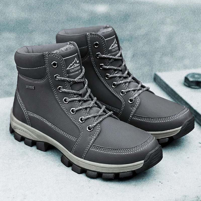

Winter 2020 Men Ankle Boot Non-slip warm men's outdoor boots Genuine Leather Thick With Short Boots
