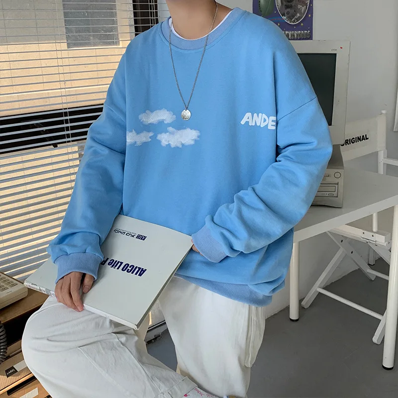 

Men Autumn Clouds Embroidery Pullovers Sweatshirts Mens 3 Colors O-Neck Hoodies Male Fashion Korean Sweatshirt