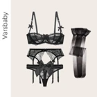 Набор кружевных сетчатых чулок Varsbaby, 4 шт., с подвязками, сексуальные, Нескользящие, черные, шелковистые, шелковые чулки