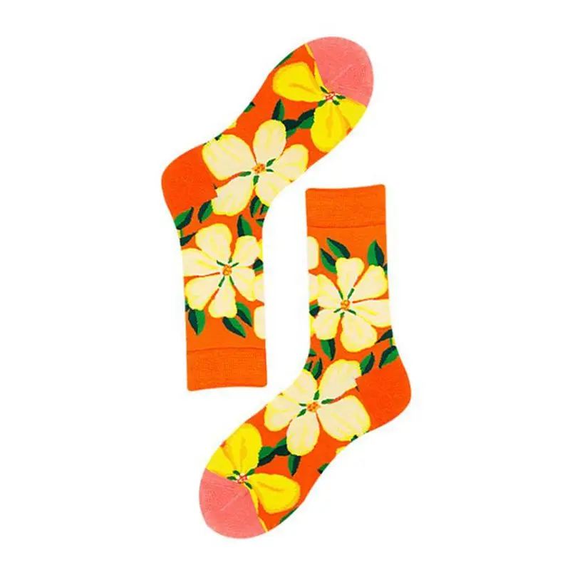 Женские носки средней длины цветные Веселые женские с цветами травой