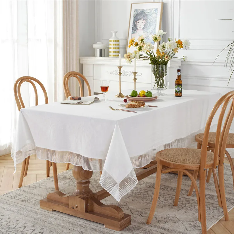 

French Romantic Cotton Table Cloth Lace Washable Table Runner Solid Color Tablecloth Home Decor Table Cover for Wedding Dining