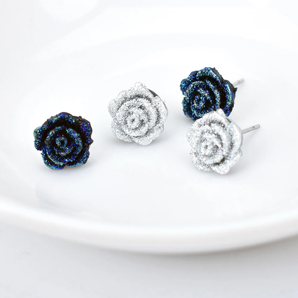 Новые милые серьги-гвоздики с синими цветами для женщин простая маленькая