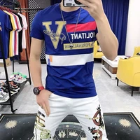 2021 cotton summer new mens slim round neck short sleeve personalized handsome letter hot diamond printed top t shirt