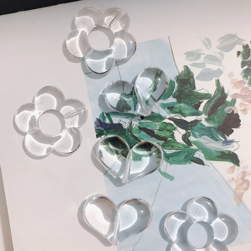 10Pcs Transparent Cute Flower Love Heart Beads For DIY Making Earrings Necklace Handmade Craft Jewelry Accessories - купить по