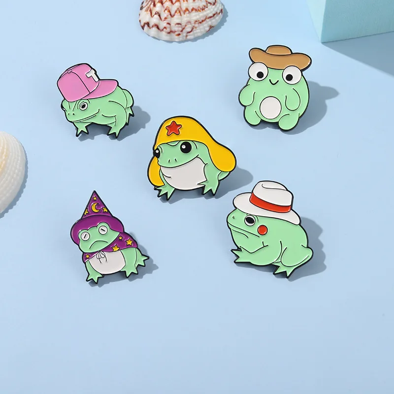 Japan South Korea Cartoon Cute Frog Alloy Enamel Brooch With Hat Funny Little Animal Badge Pin Fashion Children's Gift Jewelry |