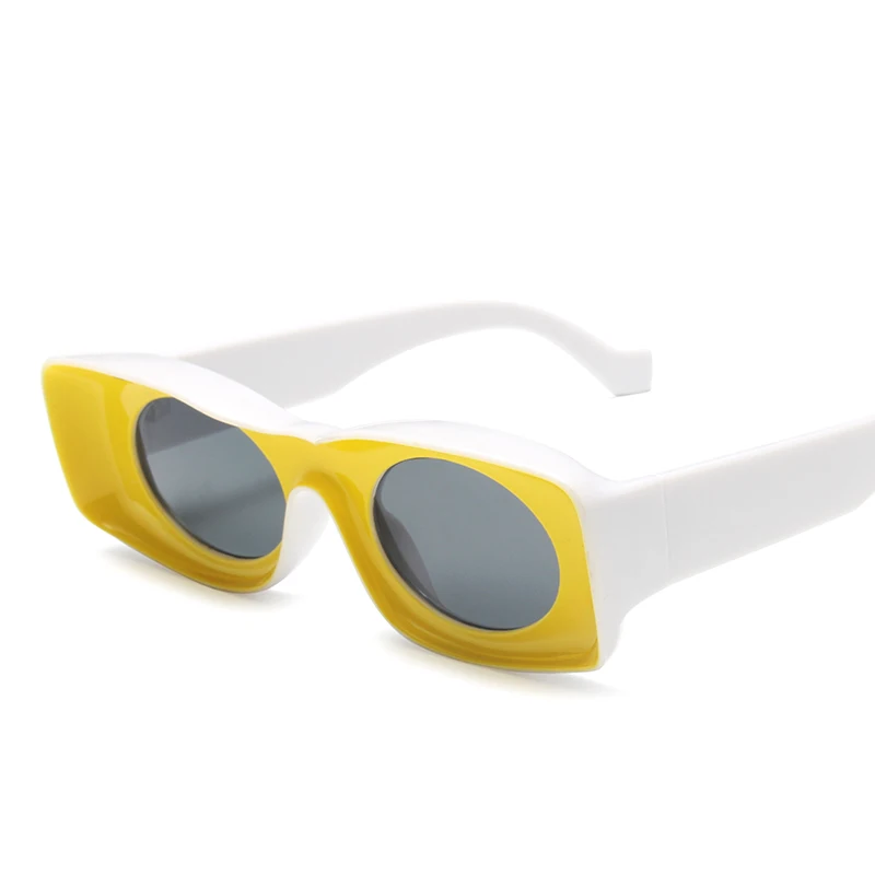 C3 Yellow Grey Новые квадратные солнцезащитные очки в стиле хип-хоп для женщин и мужчин модные забавные солнцезащитные очки унисекс уникальные овальные очки ярких цветов Gafas UV400 - Цвет линз: C3 Yellow Grey