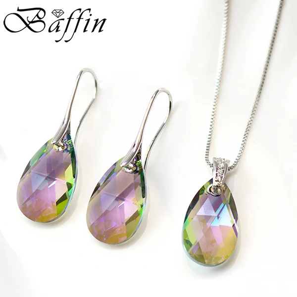 BAFFIN оригинальные кристаллы от Swarovski Ювелирные наборы грушевидный кулон ожерелье Висячие серьги для женщин свадебный серебряный цвет - Окраска металла: Crystal PARSH