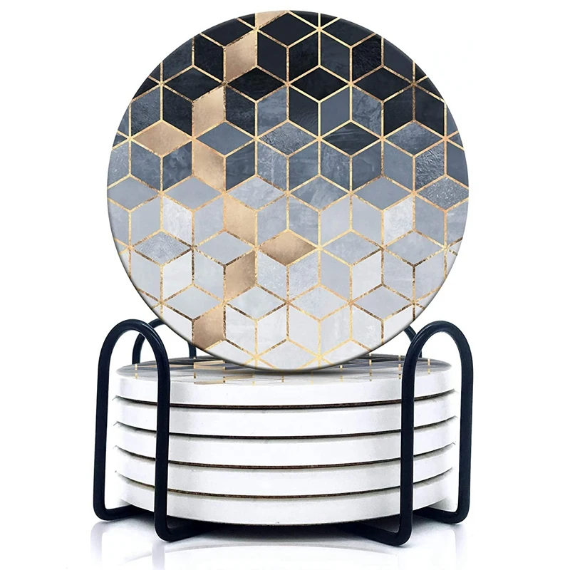 

Coasters for Drink,Around Absorbent Ceramic Stone Coasters with Cork Base,Drink Coasters with Holder for Cold Drink