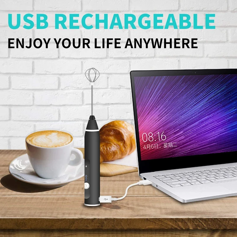 

Mini Electric Milk Frother,USB Rechargeable Drink Mixer Handheld Egg Beater with 3 Mixing Head for Cappuccino