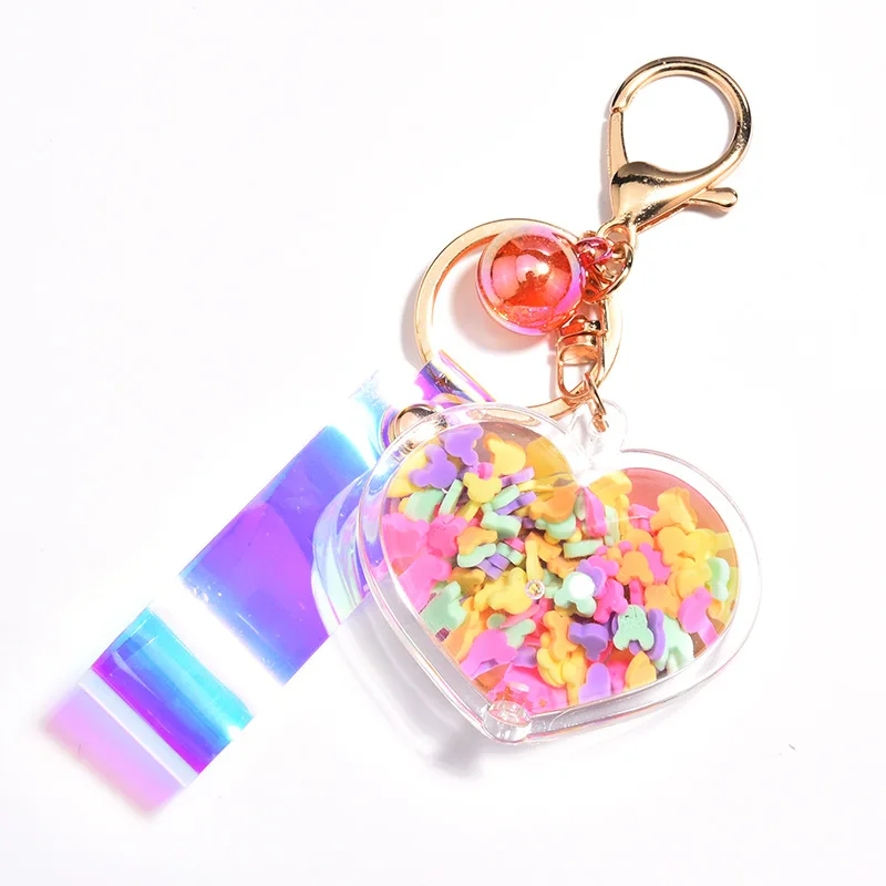 

Fashion Heart Keychain Women Keyring Bag Pendant Transparent Quicksand Star Key Chain PU Rope Key Accessories Trinket Wholesale