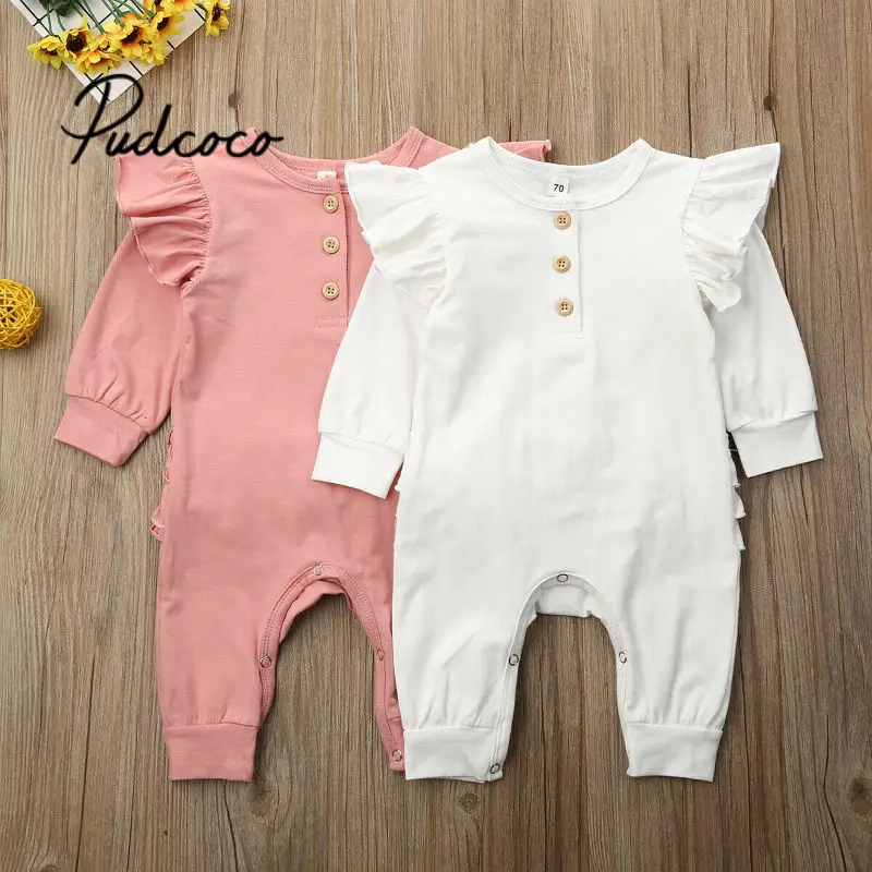 

2020 Newborn Baby Clothes Button Design Ruffle Romper Overalls Jumpsuit Clothes Baby Girl Clothes Baby Girl Romper kid clothes