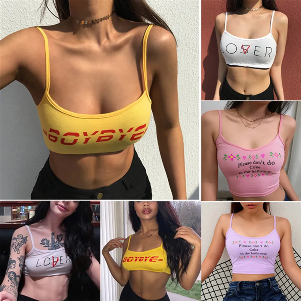 Кроп топ женский летний без рукавов пикантная майка с надписью Bye неудачный