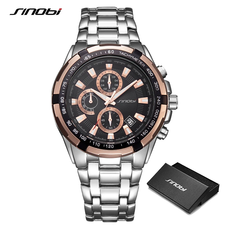 

Sinobi Business Watch Men Top Luxury Chronograph Date Calendar Waterproof Stainless Steel Band Leisure Watches Gift reloj hombre
