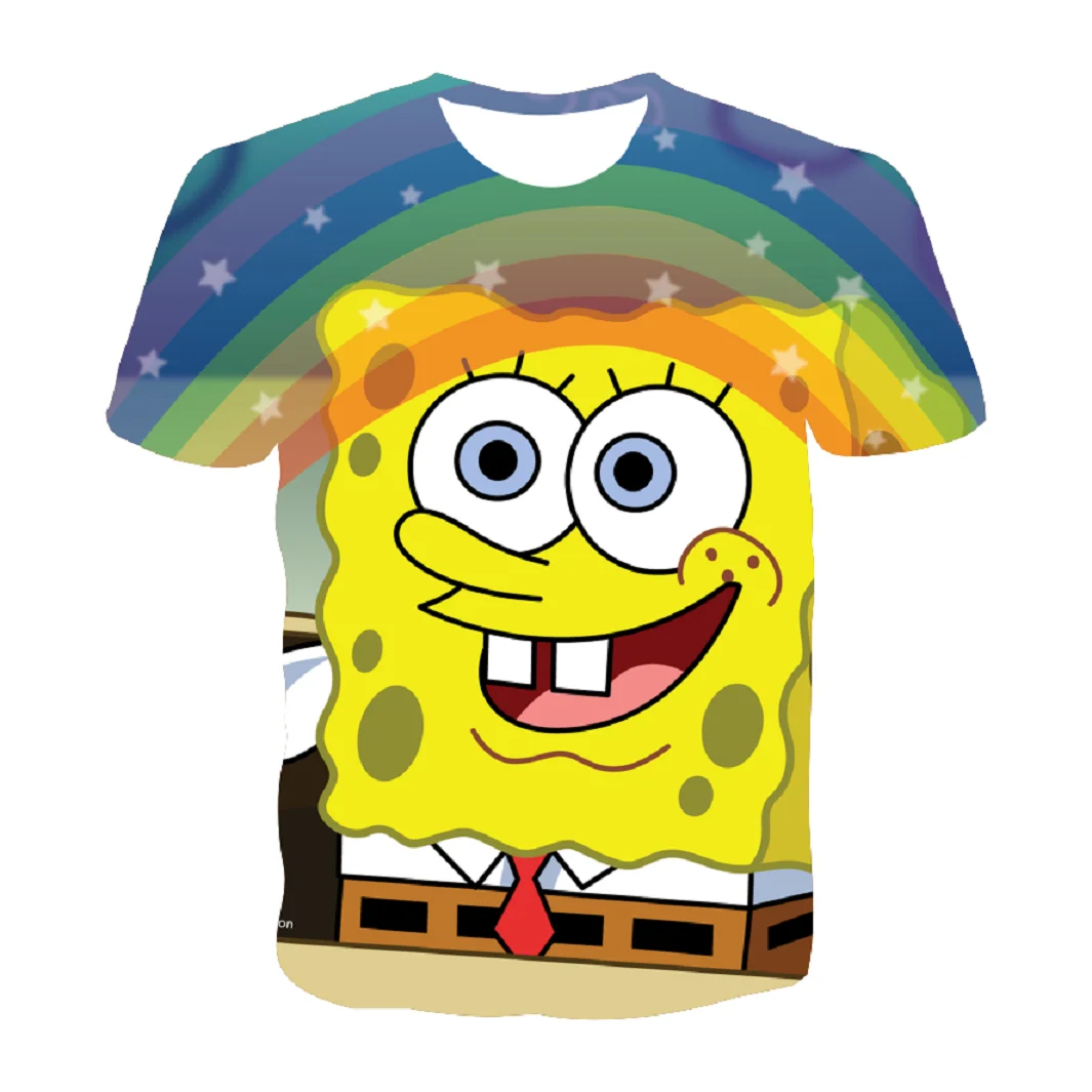 

New Fashion yellow Bob T Shirt Summer O-Neck Short Sleeve Sponge Tee For Baby Boys Kids Casual Cartoon Tops Girls Kawaii Clothes