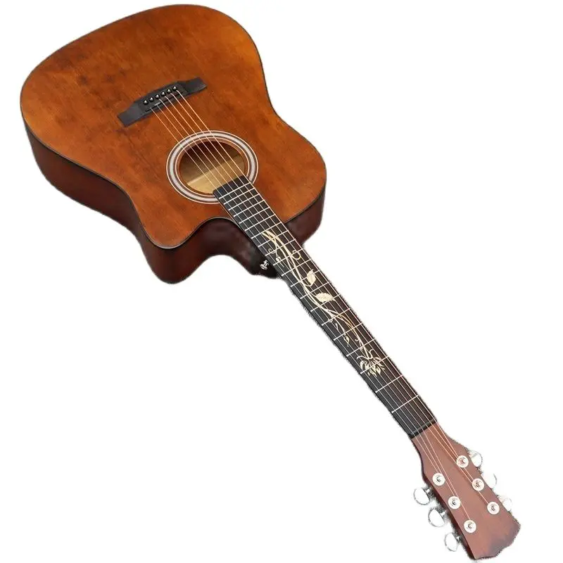 

41-дюймовая винтажная цветная электрическая акустическая гитара, 6 струн, гитара, фольклорная гитара, Цветочная инкрустация, Fretboard с дефектам...