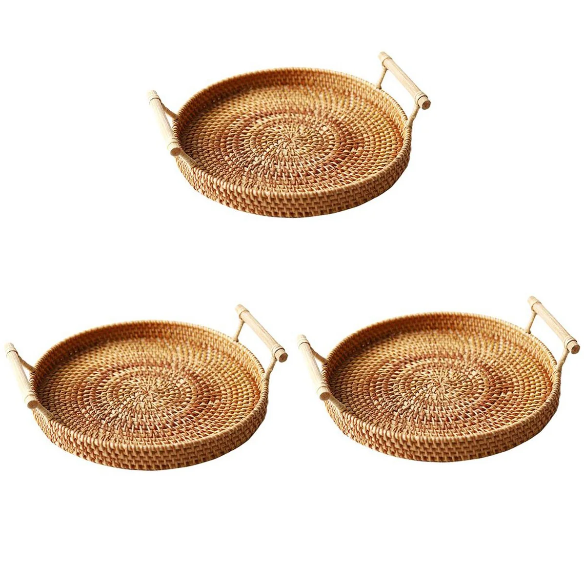 

Лоток для хранения из ротанга, Круглый лоток с ручкой, плетеный лоток ручной работы из ротанга, плетеная корзина для хлеба, фруктов, еды, 24 см,...