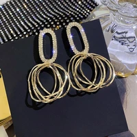 metal oval hoop earrings female fashion sense french temperament earrings personalized long fashion earrings jewelry gifts