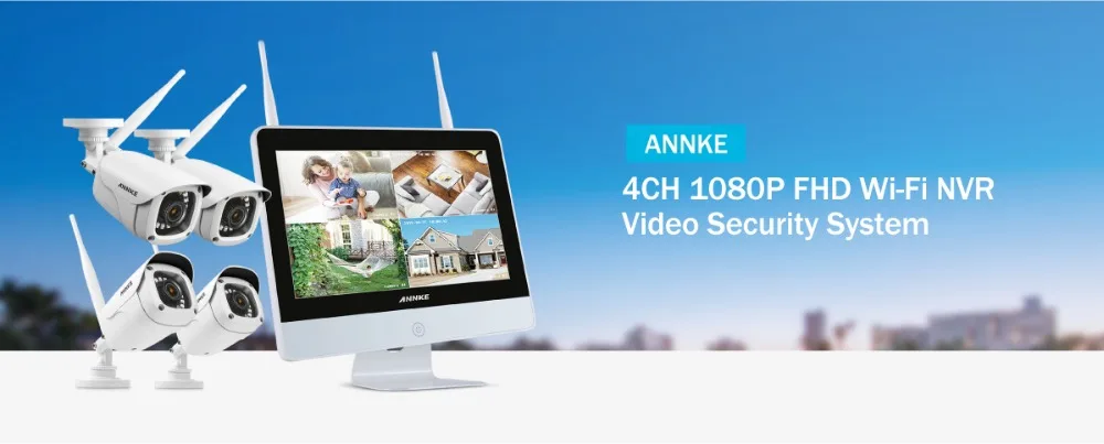 ANNKE 4CH 1080P HD WiFi Беспроводная NVR система видеонаблюдения 12 дюймов ЖК-экран автоматическая защита экрана 1080P пуля IP камеры