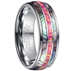 NUNCAD вольфрамовое Карбидное кольцо 8 мм купольная сталь инкрустированная двумя ракушками + темно-пурпурный опал Вольфрамовая сталь кольцо комфортное прилегание
