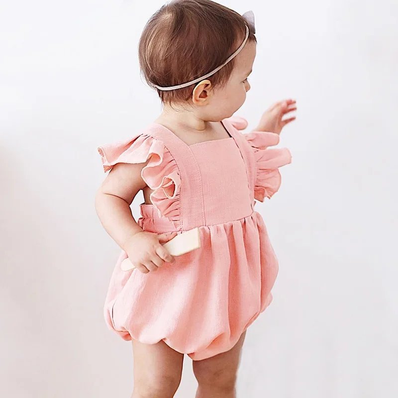 0 24 Months Baby Jumpsuit Baby Girls Boy Romper Summer Infant Sleeveless Overalls Square Collar Newborn Clothes Pullover Solid