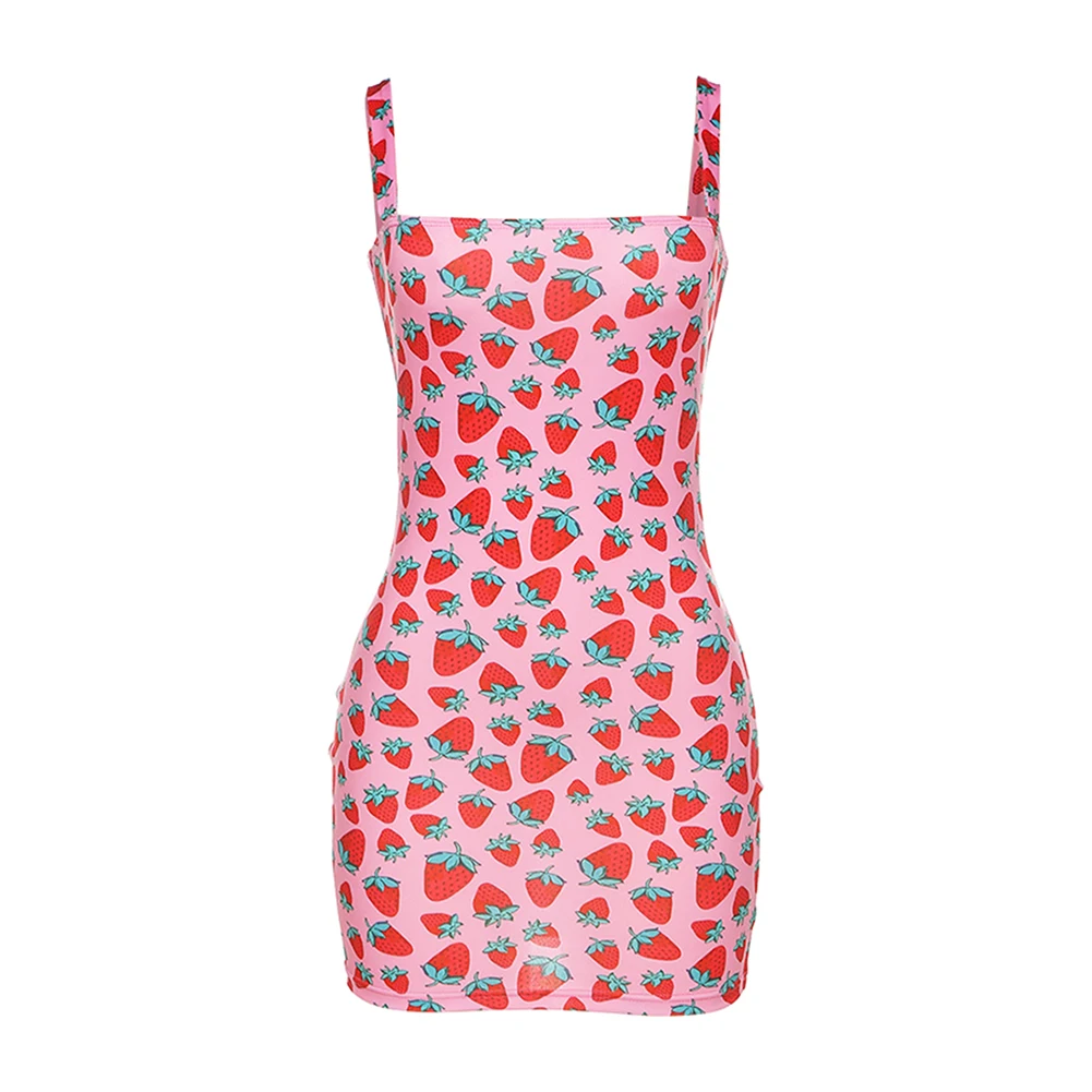 

Elegant Women Clothes Strawberry Print Dress Clubwear Ladies Dresses Bodycon Dress Casual Womens Streetwear